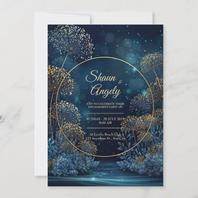 Convite Círculo de Casamento da Floresta Dourada Celestial (Frente)