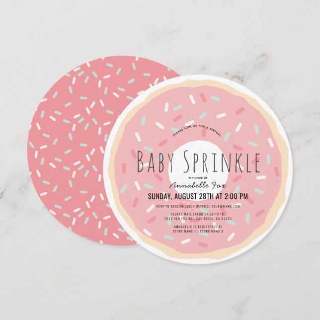 Convite Círculo de Chá de Sprinkle Virtual Baby Rosquinha  (Frente/Verso)
