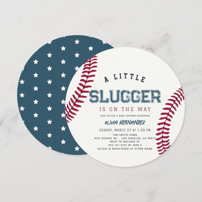Convite Círculo de Chuvinha de Bebê Menino Little Slugger  (Frente/Verso)