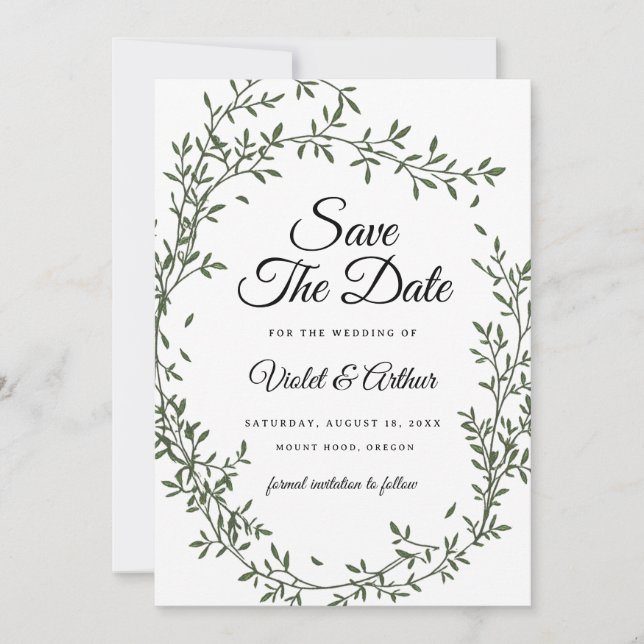 Convite Círculo de Noiva de Salvia Botânica Save The Date  (Frente)