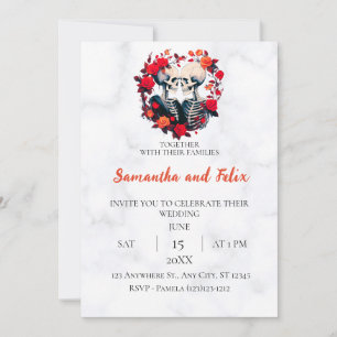 Convite Círculo de Rosa Esqueleto Casamento de Mármore