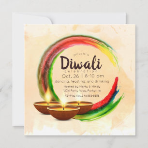 Convite Círculo Diwali Diyas Watercolor
