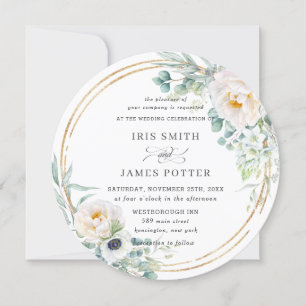 Convite Círculo Dourado de Casamento Eucalyptus com a Rúss