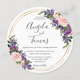 Convite Círculo Dourado de Lusura Floral Roxa de Blush