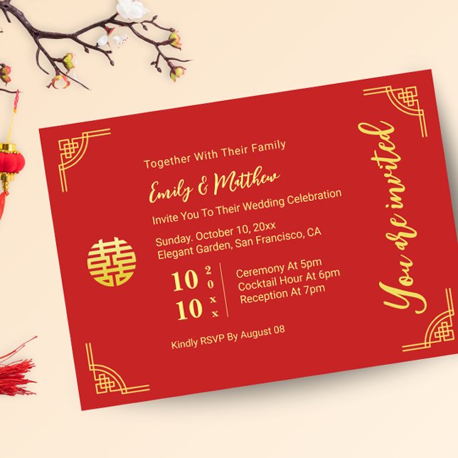Convite Círculo duplo do ouro do casamento chinês (Criador carregado)