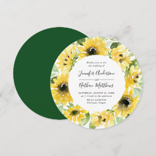 Convite Círculo Floral de Girassóis em Aquarela   Casament