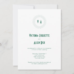 Convite Círculo Monograma Verde Minimalista Recepção