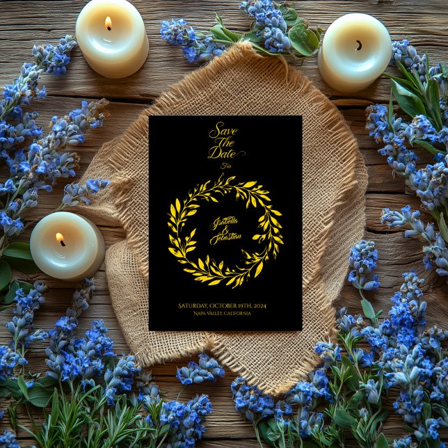 Convite Círculo Preto e Dourado Guardar a Data - Casamento (Criador carregado)