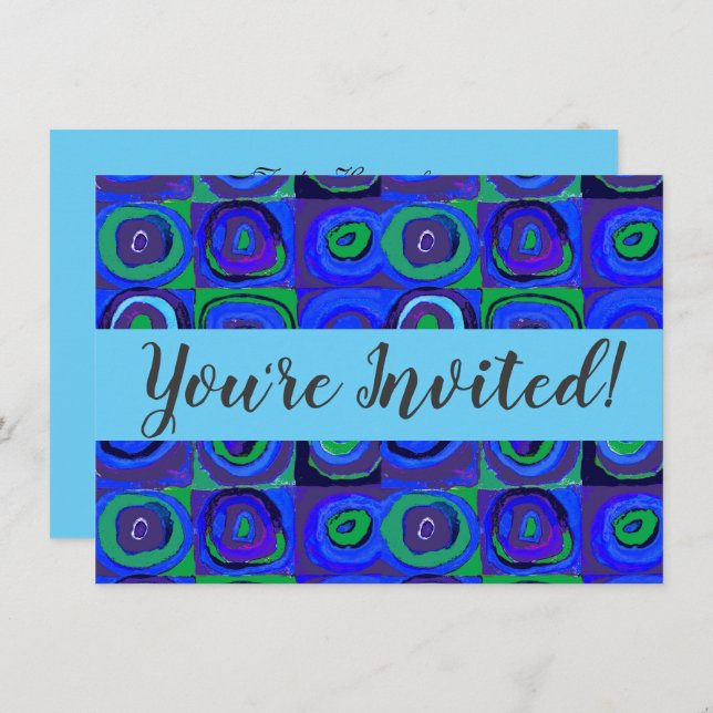 Convite Círculo Quadrado do Kandinsky Farbstudie Blue Quad (Frente/Verso)