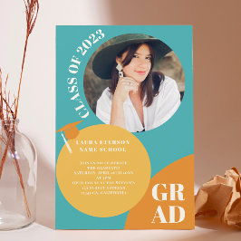 Convite Círculo retroativo da mostarda azul 5 fotos gradua