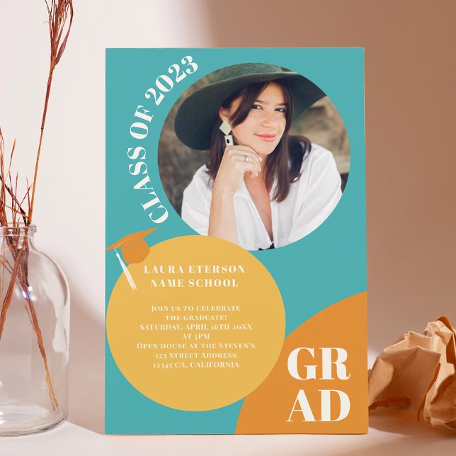 Convite Círculo retroativo da mostarda azul 5 fotos gradua (Criador carregado)