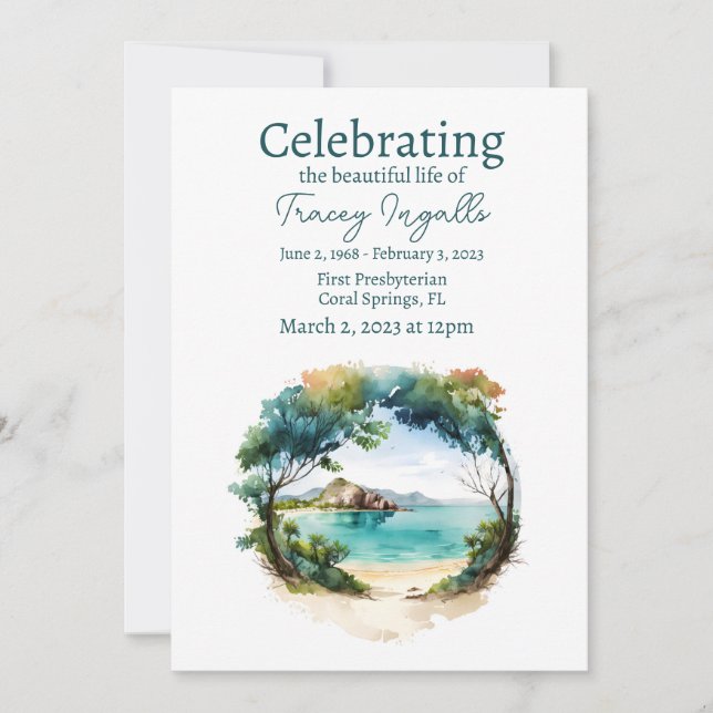 Convite Círculo Rocky Oceano Celebração Funeral da Vida (Frente)