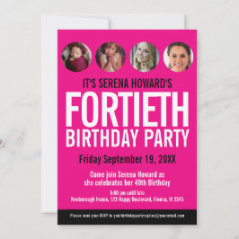 Convite Círculos de fotos cor-de-rosa branco aniversário d