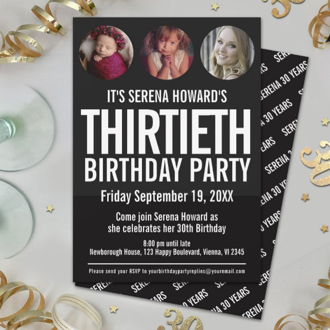 Convite Círculos de fotos em branco aniversário de 30 anos (Criador carregado)