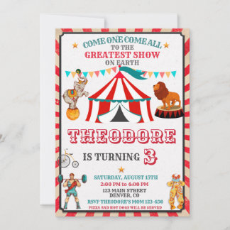 Convite Circus Birthday Invitation - Vintage Big Top Party