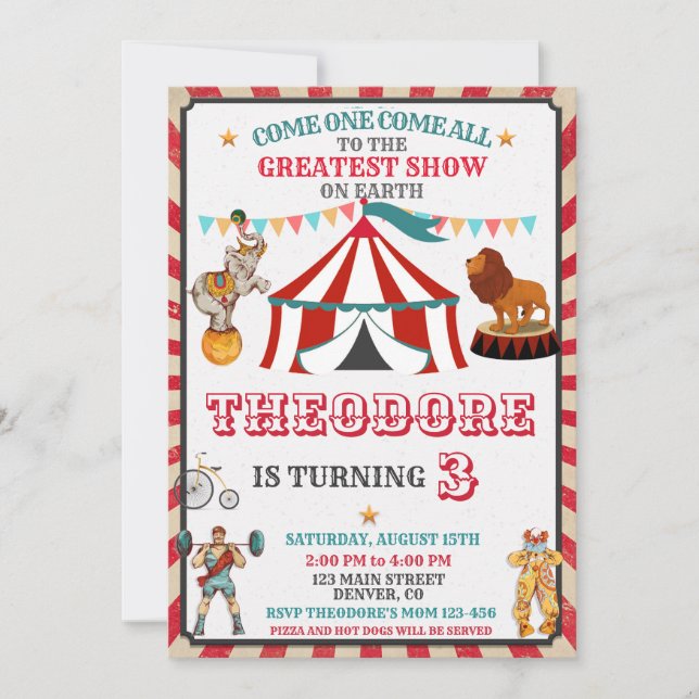 Convite Circus Birthday Invitation - Vintage Big Top Party (Frente)