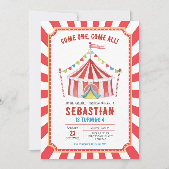 Convite Circus Carnival Birthday Invitation (Frente)