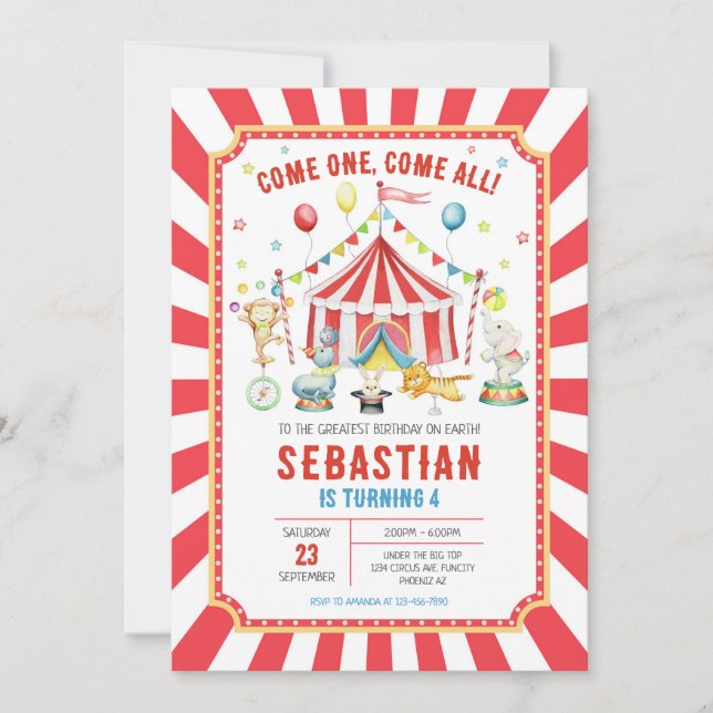 Convite Circus Carnival Birthday Invitation (Frente)