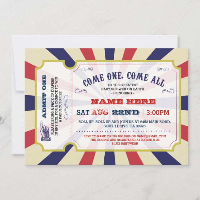 Convite Circus Carnival Gênero Revelar Chá de fraldas Conv (Frente)