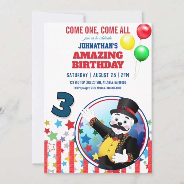 Convite Circus Polar Bear Ringmaster (Frente)
