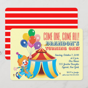 Convite Circus Tent e Palhaço Primeiro Aniversário
