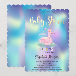 Convite Cisne Adorável Coroa Holográfica Baby Shower