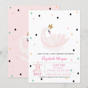 Convite Cisne Chic, Estrelas, Chã de Bebê Princesa