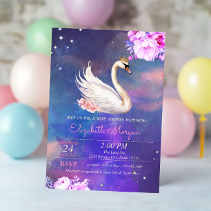 Convite Cisne Floral Elegante e Fofo Churrasco de Bebê em