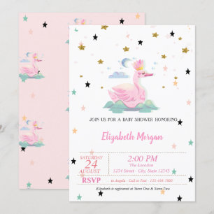 Convite Cisne-Fofo, Tiara, Estrelas, Princesa Chá de fral