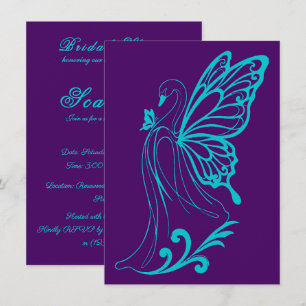 Convite Cisne gracioso com asas de borboleta roxo-teal