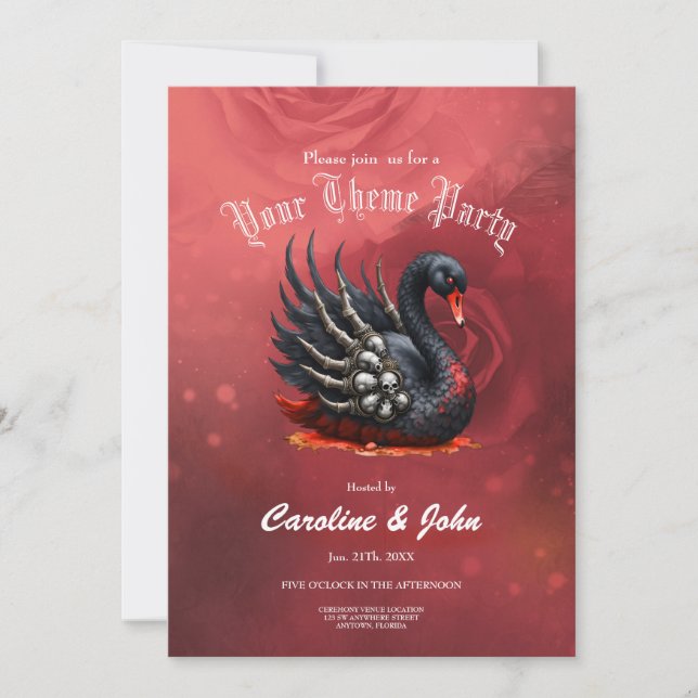 Convite Cisne Negro de Ossos – Elegância Gótica (Frente)