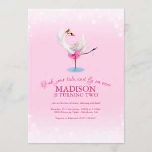 Convite Cisne no lago segundo aniversário rosa