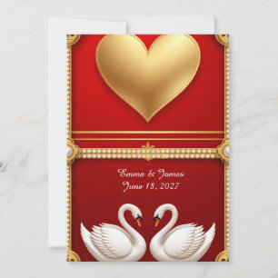 Convite 🦢 Cisne Pérola Dourada Casamento Com Moldura Flor