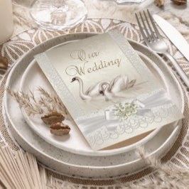 Convite Cisnes Brancos de casamento bege Renda Pérola Foto