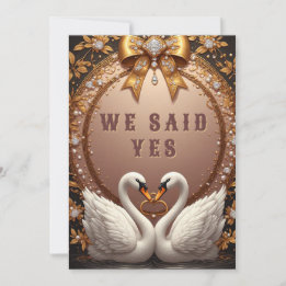 Convite 🌷 Cisnes em Moldura de Rosa Dourada Casamento 💍