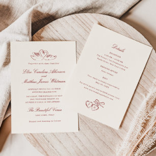 Convite Cisnes Ilustrados em Vermelho Casamento Caprichoso