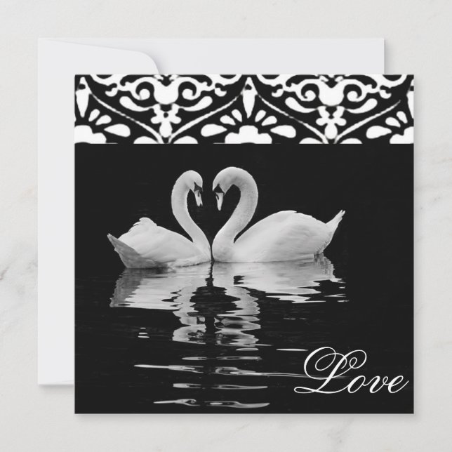 Convite Cisnes pretas tradicionais do &White que Wedding o (Frente)