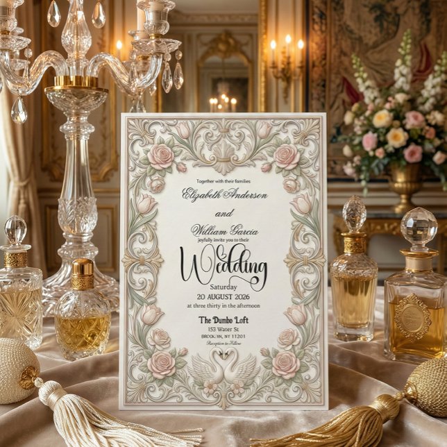 Convite Cisnes Vitorianos Antigos Coração Jardim Conto de  (Criador carregado)