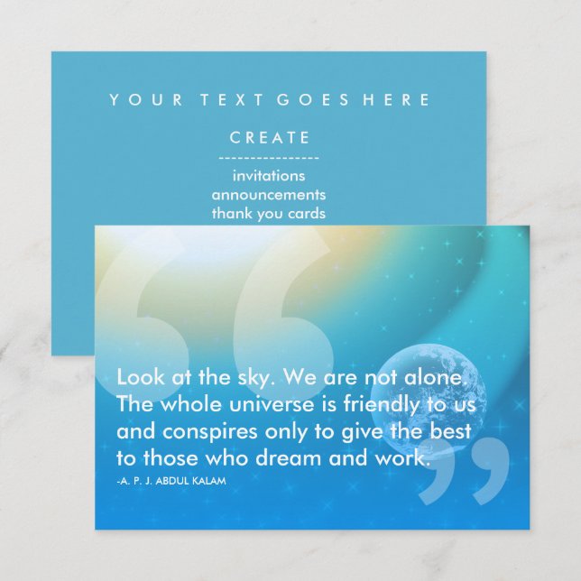 Convite Citação de sucesso de APJ Abdul Kalam (Frente/Verso)