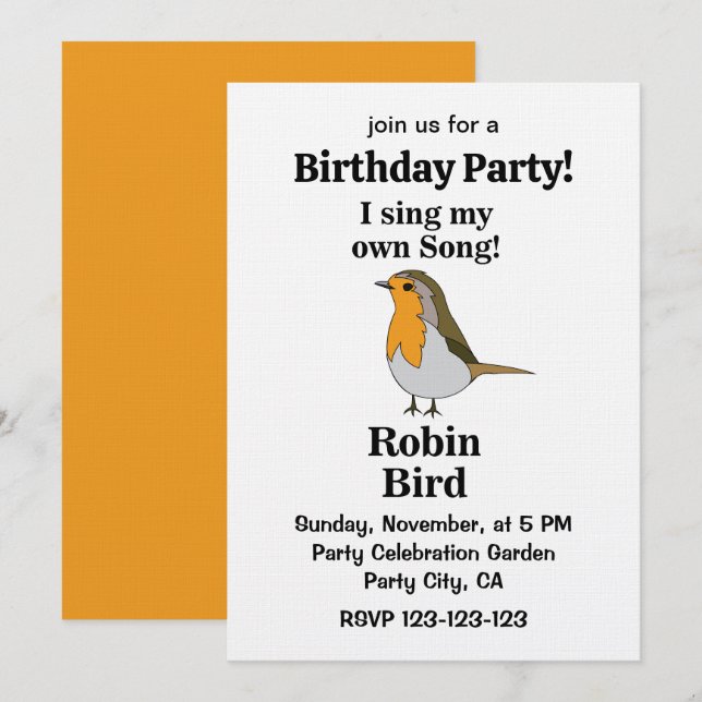 Convite Citação Divertida de Robin Bird para Festa de Aniv (Frente/Verso)