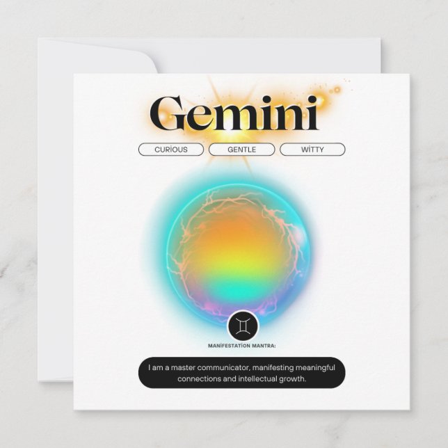 Convite Citação Moderna do Signo Zodíaco Gêmeos Elemento A (Frente)