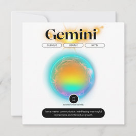 Convite Citação Moderna do Signo Zodíaco Gêmeos Elemento A