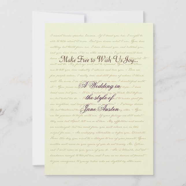 Convite Citações de celebração de casamento de Jane Austen (Frente)