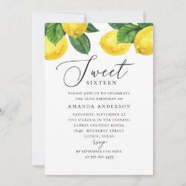 Convite Citrinos aquosos Sweet 16. Script de jardim de lim