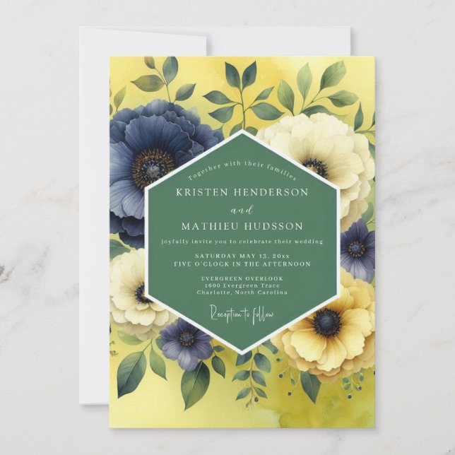 Convite Citron Indigo Bloom Wedding (Frente)