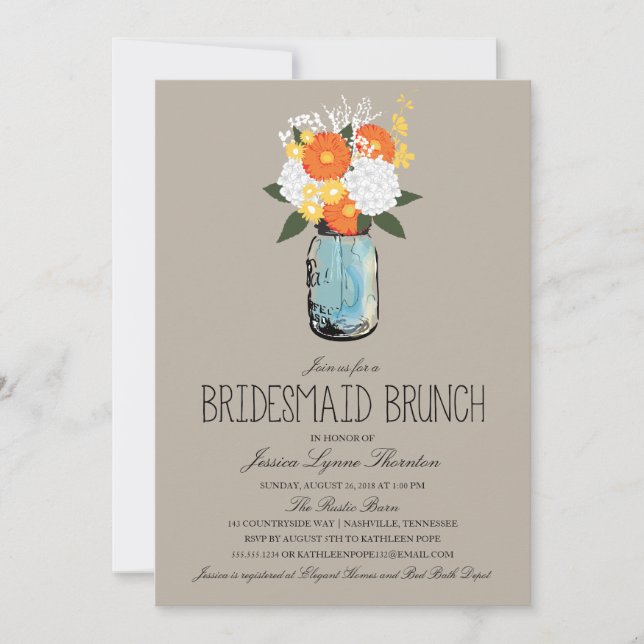 Convite Citrus Bloom Mason Jar | Bridesmaid Brunch (Frente)