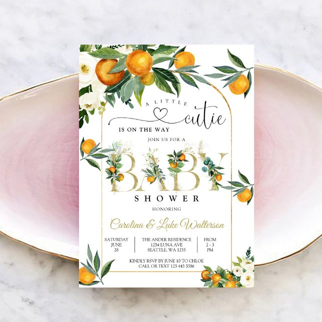 Convite Citrus Botanical Baby Shower Invitation (Criador carregado)
