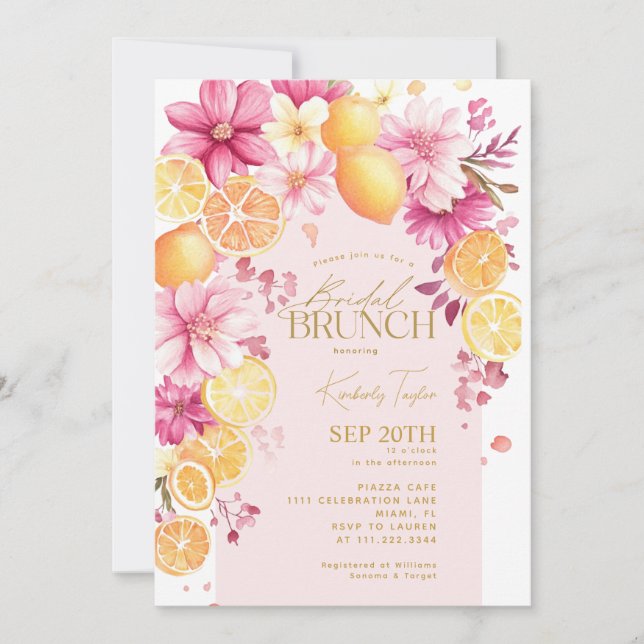 Convite Citrus Bridal Brunch Bright Florals Lemons (Frente)