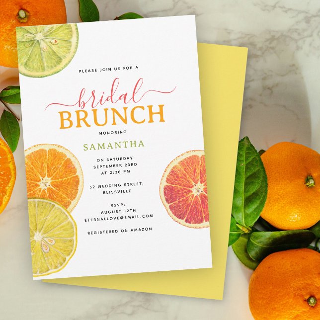 Convite Citrus Bridal Brunch Lemon Orange Chá de panela (Citrus Bridal Brunch Lemon Orange Bridal Shower Invitation)