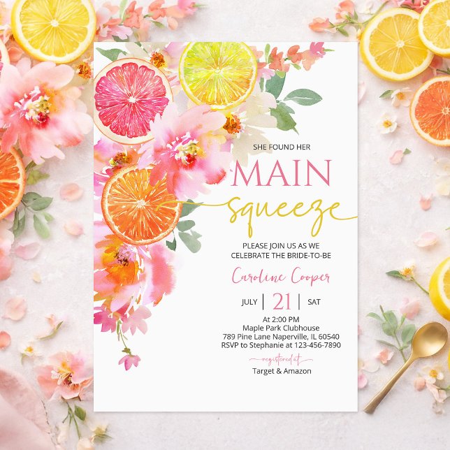 Convite Citrus Bridal Shower Invitation, Floral Lemon (Criador carregado)